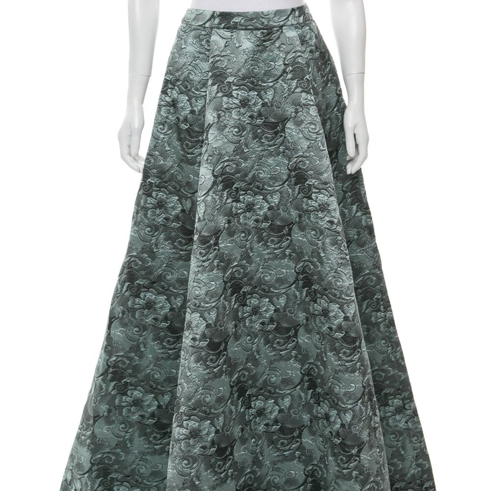 Alice + Olivia Floral Maxi Pleated Skirt in Grey-Teal